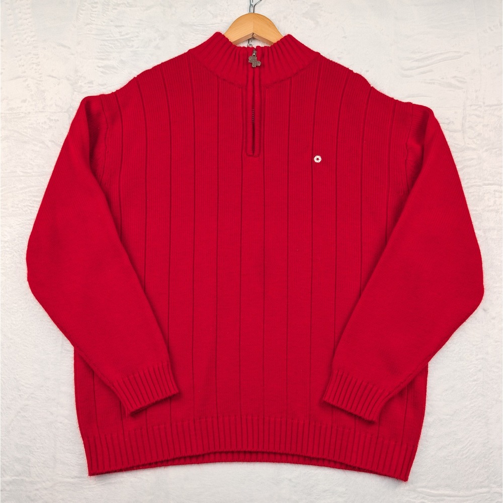 VTG South Pole Quarter Zip Sweater Mens XL Red Ribbed Knit Streetwear Y2K 00s